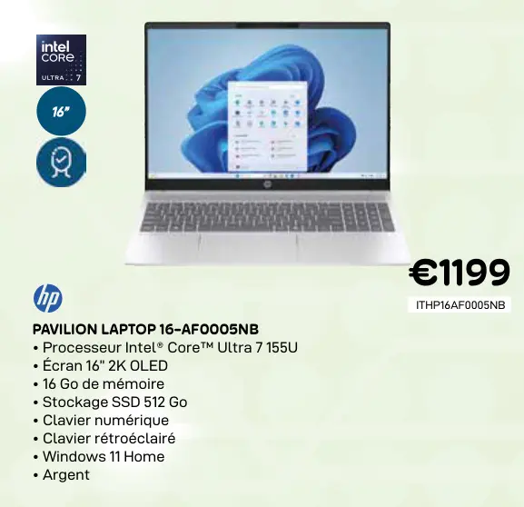 Offre: Pavilion laptop 16-af0005nb