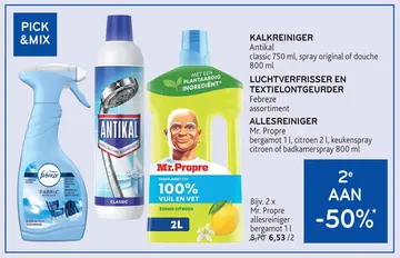 Aanbieding: Antikal Kalkreiniger, Febreze Luchtverfrisser en textielontgeurder of Mr. Propre Allesreiniger