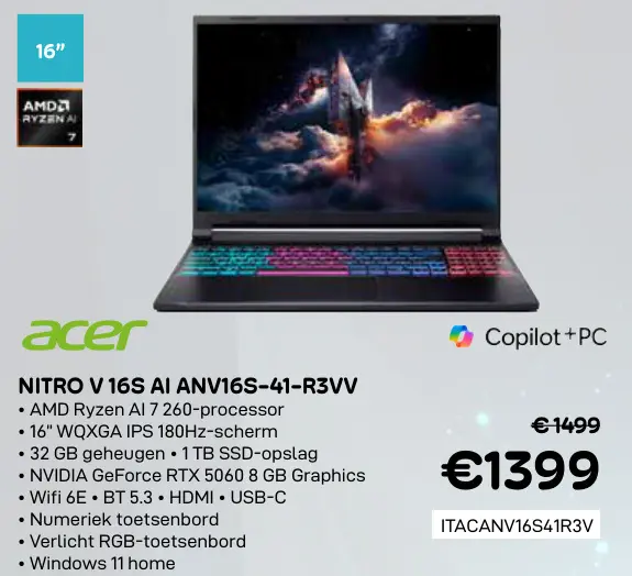 Promotie: Nitro v 16s ai anv16s-41-r3vv