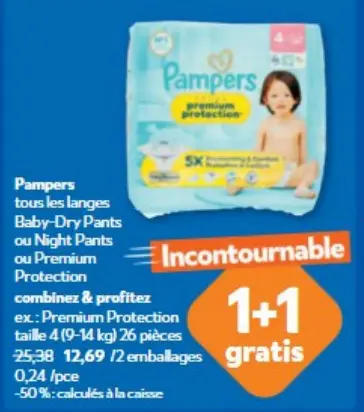 Offre: Pampers tous les langes Baby-Dry Pants ou Night Panta ou Premium Protection