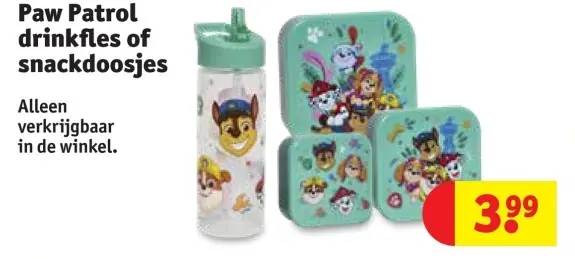 Promotie: Paw Patrol drinkfles of snackdoosjes