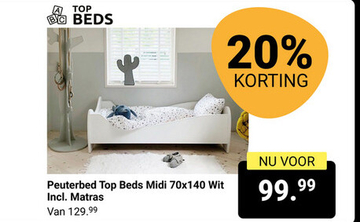 Aanbieding: Peuterbed Top Beds Midi 70x140 Wit Incl. Matras