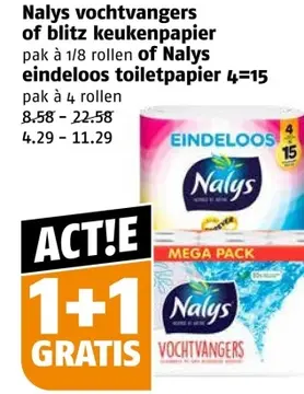 Aanbieding: Nalys vochtvangers of blitz keukenpapier of toiletpapier