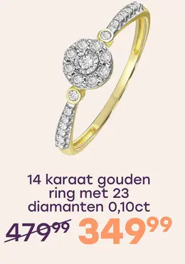 Aanbieding: 14 karaat geelgouden entourage ring 23 diamanten 0,10ct