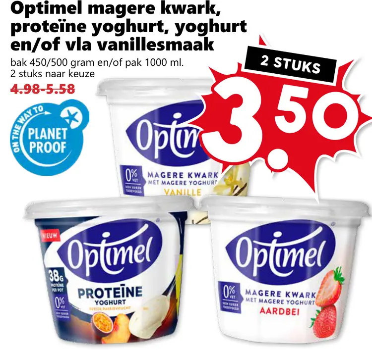 Aanbieding: Optimel magere kwark, proteïne yoghurt, yoghurt en/of vla vanillesmaak