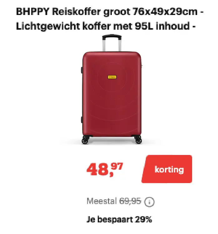 Promotie: Reiskoffer groot 76x49x29cm - Lichtgewicht ko