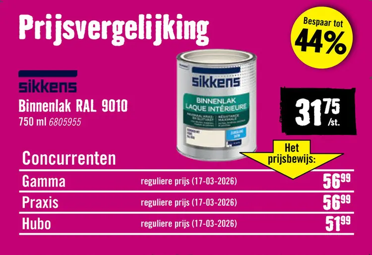 Aanbieding: SIKKENS Binnenlak zijdeglans RAL 9010 wit 750 ml