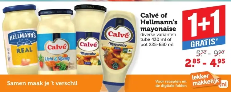 Aanbieding: Calvé of Hellmann's mayonaise