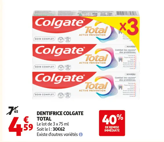 Offre: Dentifrice Colgate total
