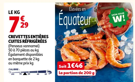 Offre: Crevettes entières cuites réfrigérées