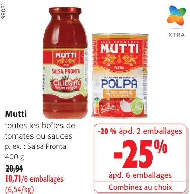 Offre: Mutti toutes les boîtes de tomates ou sauces