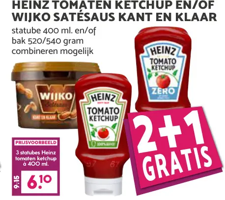 Aanbieding: Tomaten ketchup en/of WIJKO satésaus kant en 