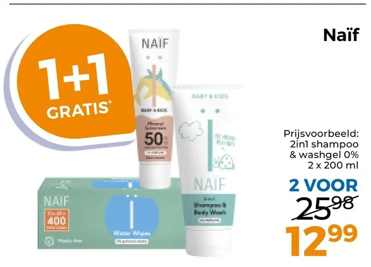 Aanbieding: Naïf 2in1 shampoo & washgel 0%