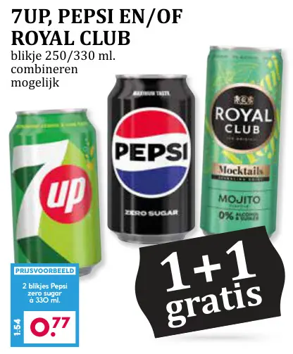 Aanbieding: 7UP, Pepsi en/of Royal Club blikje