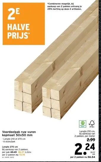 Promotie: Voordeelpak ruw vuren kopmaat 50x50 mm