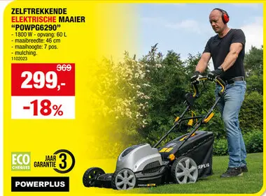 Promotie: Powerplus POWPG6290 elektrische grasmaaier zelftrekkend 1800W 46cm