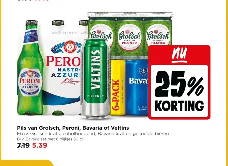 Aanbieding: Pils van Grolsch, Peroni, Bavaria of Veltins