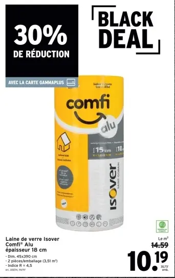 Offre: Laine de verre Isover Comfi® Alu épaisseur