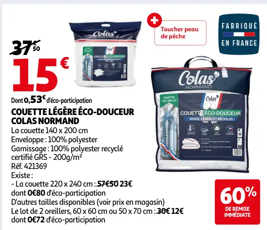Promotie: Couette légère éco-douceur