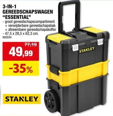 Promotie: Stanley Essential 3-in-1 gereedschapstrolley 47,5x28,5x62,3 cm