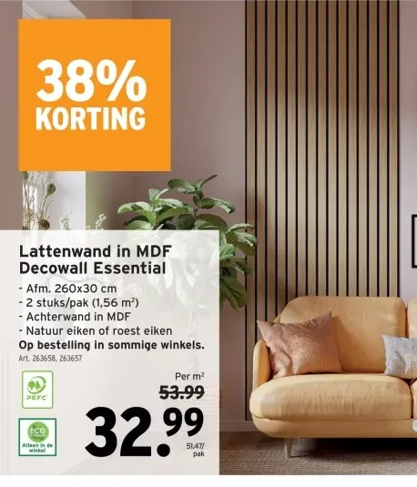 Aanbieding: Lattenwand in MDF Decowall Essential