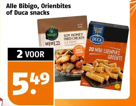 Aanbieding: Bibigo, Orienbites of Duca snacks