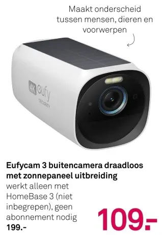 Aanbieding: Eufycam 3 buitencamera draadloos met zonnepaneel uitbreiding