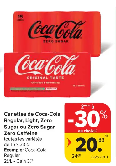 Offre: Canettes de Coca-Cola Regular, Light, Zero Sugar