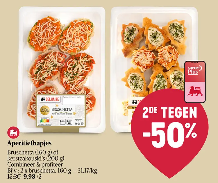 Promotie: Aperitiefhapjes Bruschetta of kerstzakouski's