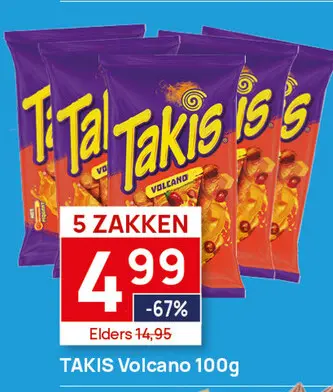 Aanbieding: 5 zakkenTakis Volcano   100g