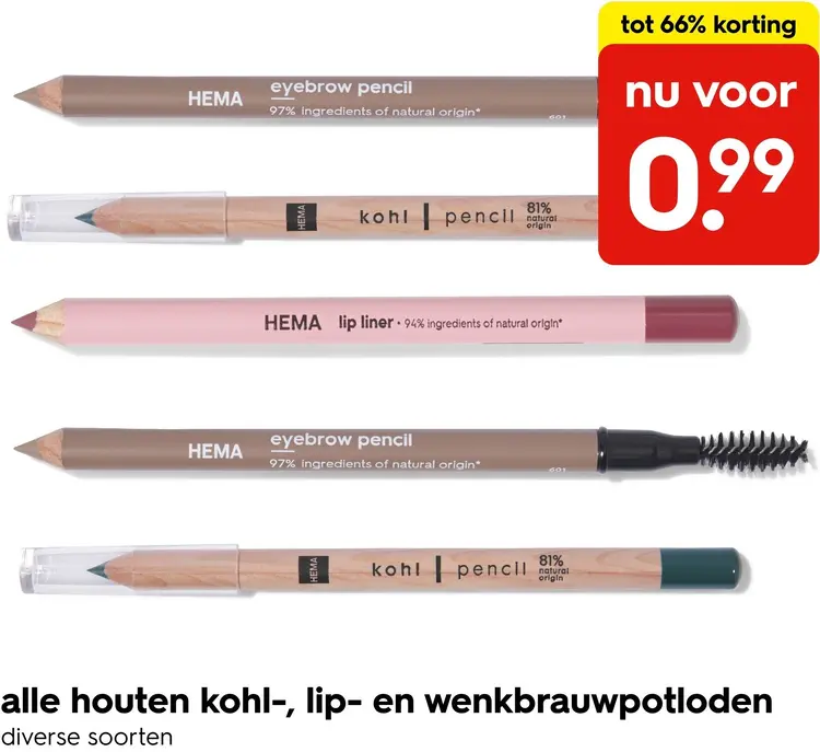 Aanbieding: Houten kohl-, lip- en wenkbrauwpotloden