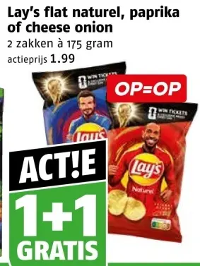 Aanbieding: flat naturel, paprika of cheese onion