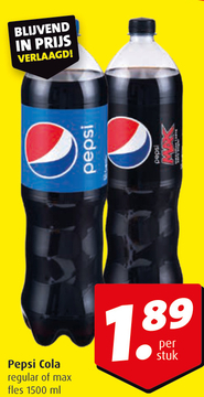 Aanbieding: Pepsi Cola regular of max fles