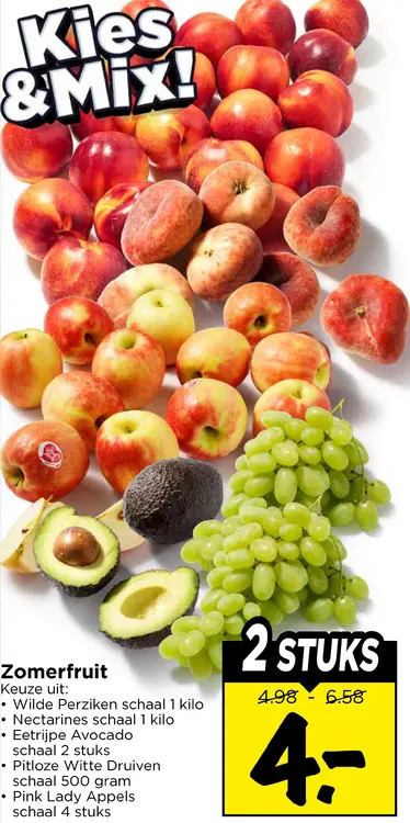 Aanbieding: Wilde Perziken, Nectarines, Eetrijpe Avocado, Pitloze Witte Druiven en Pink Lady Appels