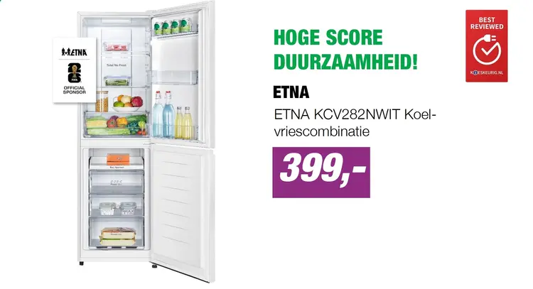 Aanbieding: ETNA KCV282NWIT Koel-vriescombinatie