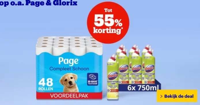 Aanbieding: Page toilet paper & Glorix toilet cleaner