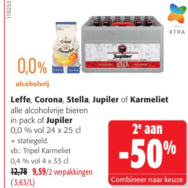 Promotie: Leffe, Corona, Stella, Jupiler of Karmeliet alle alcoholvrije bieren in pack of Jupiler