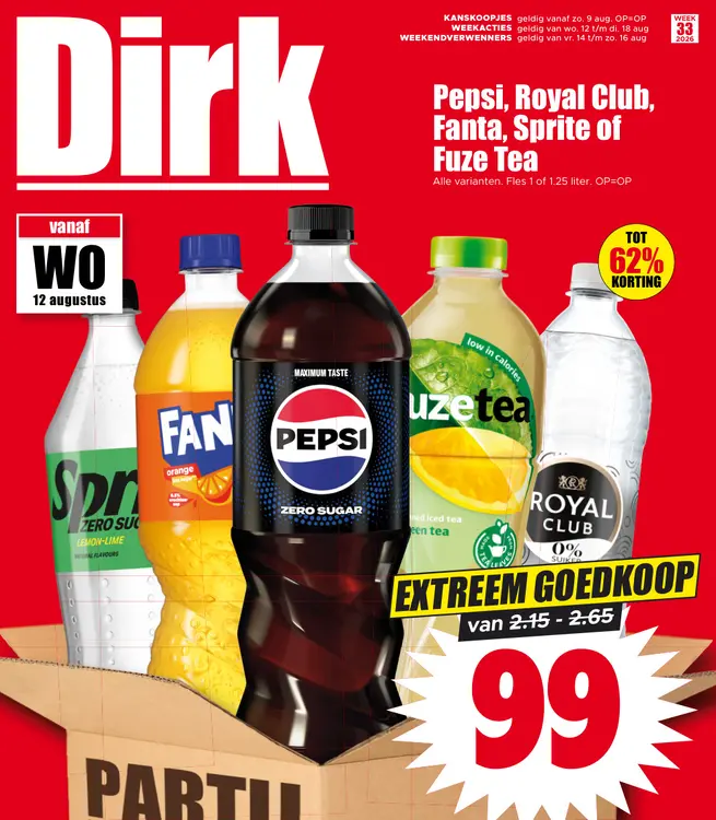 Aanbieding: Pepsi, Royal Club, Fanta, Sprite of Fuze Tea