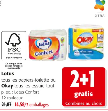 Offre: tous les papiers-toilette ou Okay tous les es