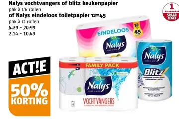 Aanbieding: Nalys vochtvangers of blitz keukenpapier of Nalys eindeloos toiletpapier