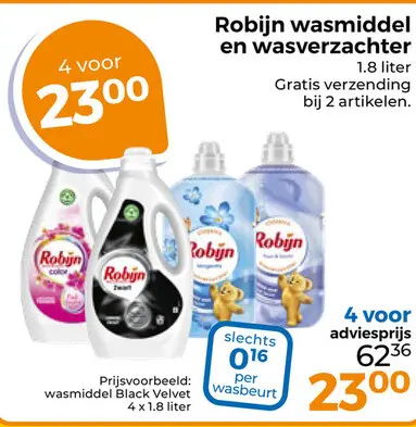 Aanbieding: Robijn wasmiddel en wasverzachter