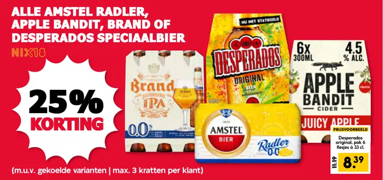 Aanbieding: Amstel Radler, Apple Bandit, Brand of Desperados speciaalbier