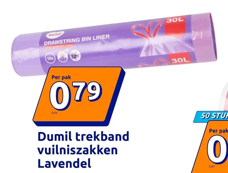 Aanbieding: Dumil trekband vuilniszakken Lavendel