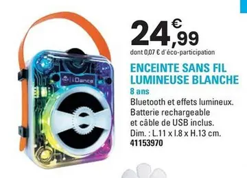 Offre: ENCEINTE SANS FIL LUMINEUSE BLANCHE