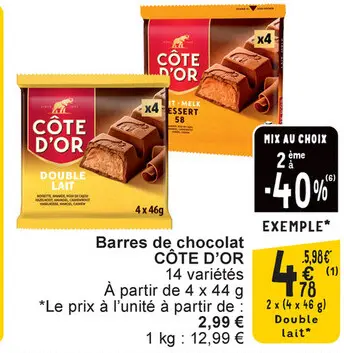 Offre: Barres de chocolat CÔTE D'OR