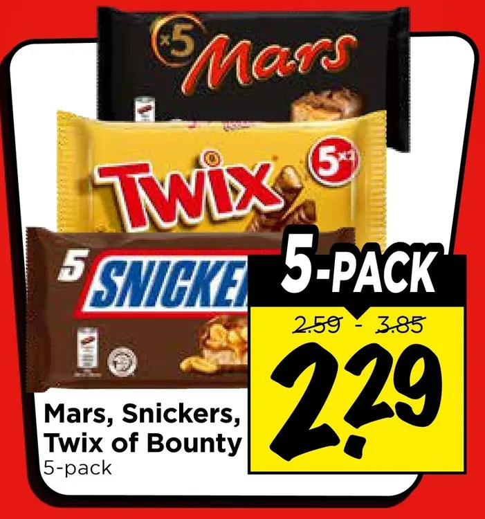 Aanbieding: Mars, Snickers, Twix of Bounty