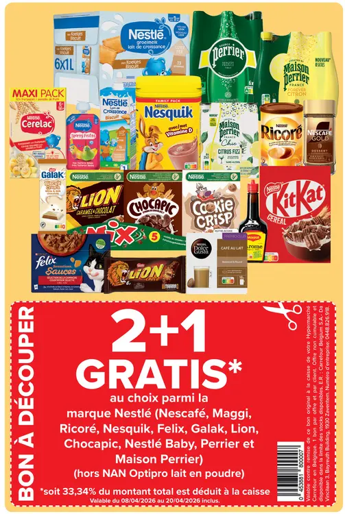 Offre: 2+1 GRATIS au choix parmi la marque Nestlé
