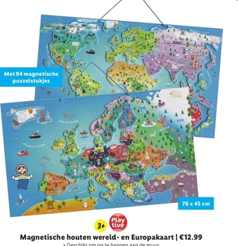 Aanbieding: Magnetische houten wereld- en Europakaart