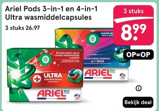 Aanbieding: Ariel Pods 3-in-1 en 4-in-1 Ultra wasmiddelcapsules