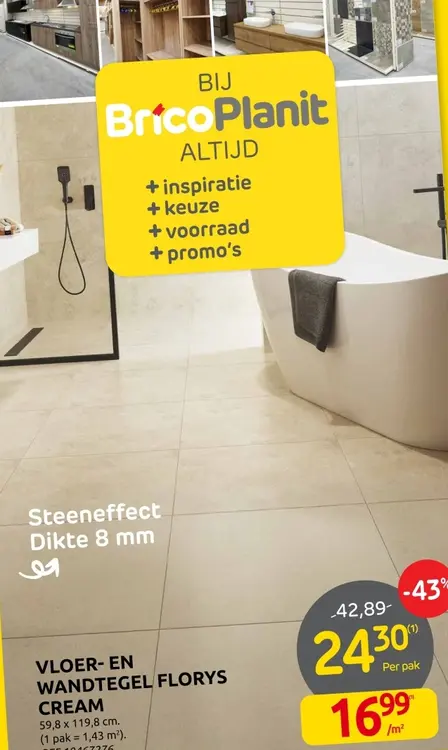 Promotie: Vloer- en wandtegel florys cream